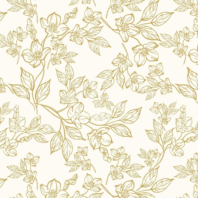 Ismoon Floral Wallpaper Peel and Stick Vintage Flower Beige and Gold Contact Paper for Cabinet Textured Removable Self Adhesive Vinyl Wallpaper for Bedroom 17.3x393in