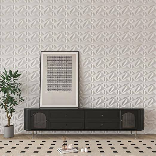 Art3dwallpanels 33 Pack 3D Wall Panels Diamond, White, 12''x12'' | PVC Accent Wall Panels for Interior Wall Decor, Living Room Lobby Bedroom Hotel Office, Cover 32.Sq.Ft