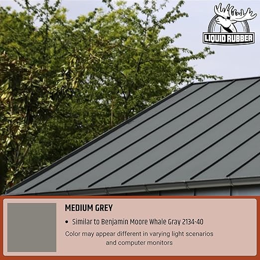 Liquid Rubber Color Roof Sealant- Elastomeric Waterproof Coating for Flat, Low-Slope & Metal Roofs, Flexible UV-Stable Membrane, Medium Gray, 5 Gallon