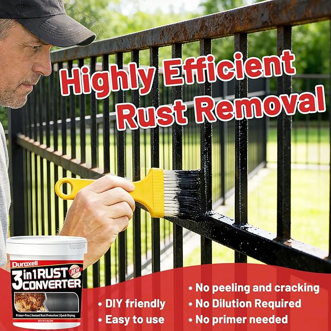Rust Converter Paint for Metal, 3-in-1 Rust Converter & Metal Primer, Paint Directly Over Rust, Black Rust Inhibitor for Automotive Frame, Trailer & Fence, Heat & UV Resistant – 70 oz