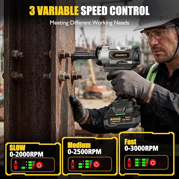 1/2" Cordless Impact Wrench 1106Ft-Lbs (1500N.m) | 21V Brushless High Torque Impact Gun, 2x4.0Ah Batteries, Variable Speed, LED Light, 5 Sockets for Truck RV Car Tire Repairs