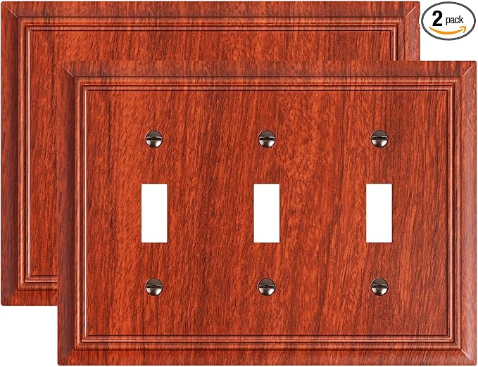 2-Pack Triple Toggle Light Switch Cover Plate, Durable Natural Bamboo Fiber Decorative Switch Plate Covers, Wood Grain 3 Gang Wall Plate, Corrosion Resistant