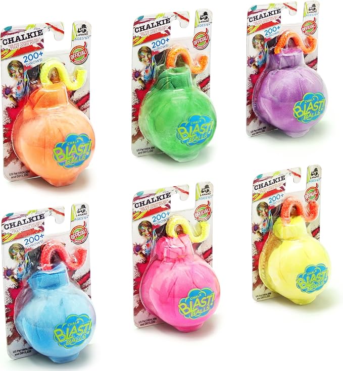 Lanard Chalkie: Chalk Blast Balls - 6 Pack - Colorful Assorted Balls, Explosive Color Fun, 200+ Throws Per Chalk Bomb, Family Outdoor Activities, Holi festivals, and more Ages 6+