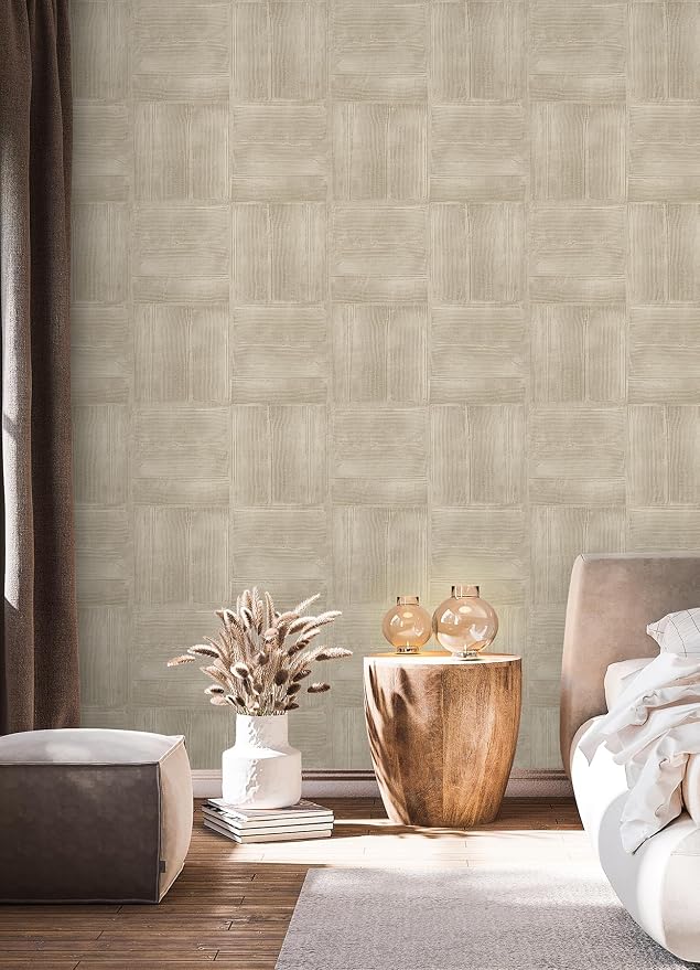 RoomMates Taupe Dimensional Square Plaster Peel and Stick Wallpaper, RMK12681PLW