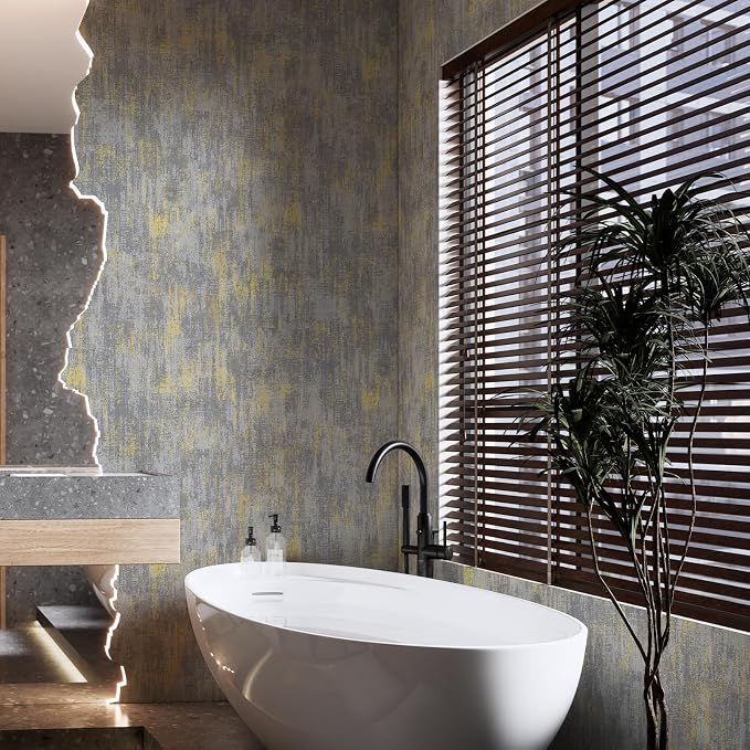 JiffDiff Vintage Metallic Peel and Stick Wallpaper Industrial Metallic Concrete Wall Paper Modern Stick on Wallpaper Self Adhesive Contact Paper (17.3" x 1200" Light Gray)