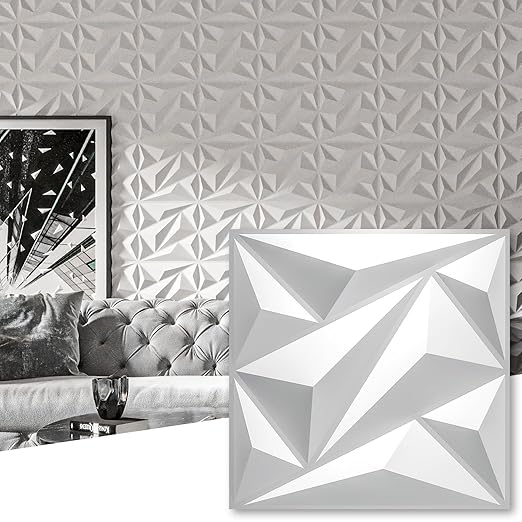 50 Pack 3D Wall Panels Diamond, White, 12''x12'' | PVC Accent Wall Panels for Interior Wall Decor, Living Room Lobby Bedroom Hotel Office