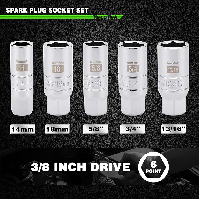 TecoTek 17-Pieces Drive Tool Accessory Set, Spark Plug Socket Set, Includes 1/4" & 3/8” Drive Extension Bar, Socket Adapter, Universal Joints, Spark Plug Sockets, Professional Socket Accessories, Cr-V