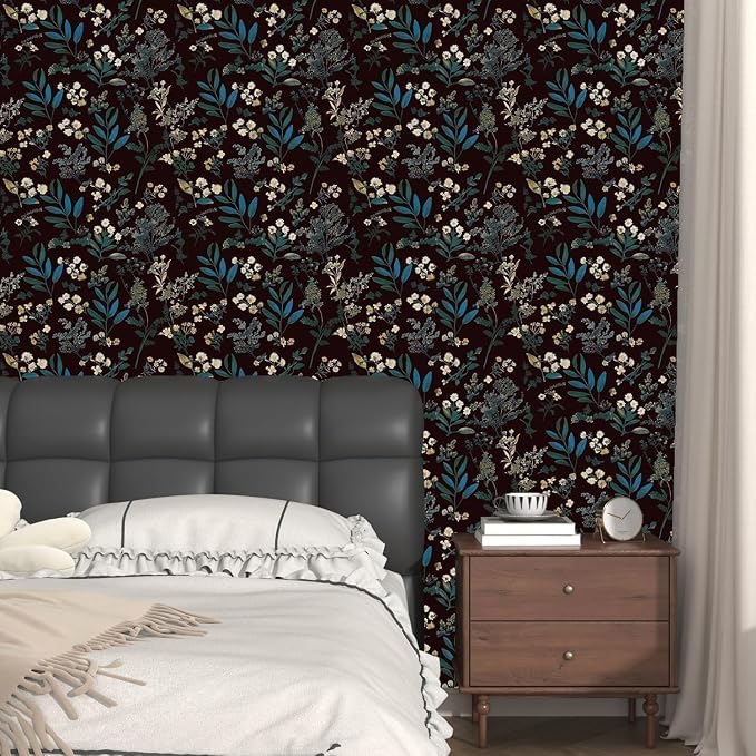 Vintage Floral Peel and Stick Wallpaper 17.5'' x 787'', Green Blue | Self Adhesive/Removable/Waterproof/Thick Vinyl Extra Long Contact Paper for Bathroom Bedroom Shelf Cabinet Drawer,Prepasted