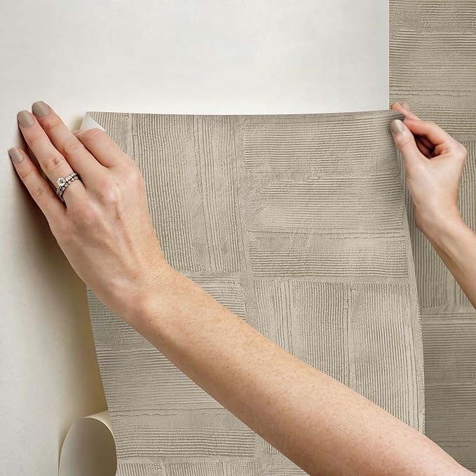 RoomMates Taupe Dimensional Square Plaster Peel and Stick Wallpaper, RMK12681PLW