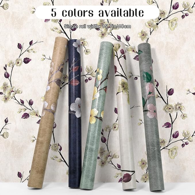 Floral Peel and Stick Wallpaper Flower Tree Contact Paper A Set of 17.5"x300" Self Adhesive Removable Modern Beige Wall Paper Decorative Wall Covering Countertop Vinyl Film Roll