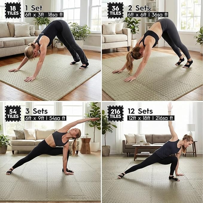 18 Tiles Puzzle Exercise Mat, EVA Interlocking Foam Floor Tiles, Non-Slip, Protective, Water-Resistant Flooring for Home Gym & Workout Equipment, 12.6" x 12.6" x 0.4", 18 Sq Ft