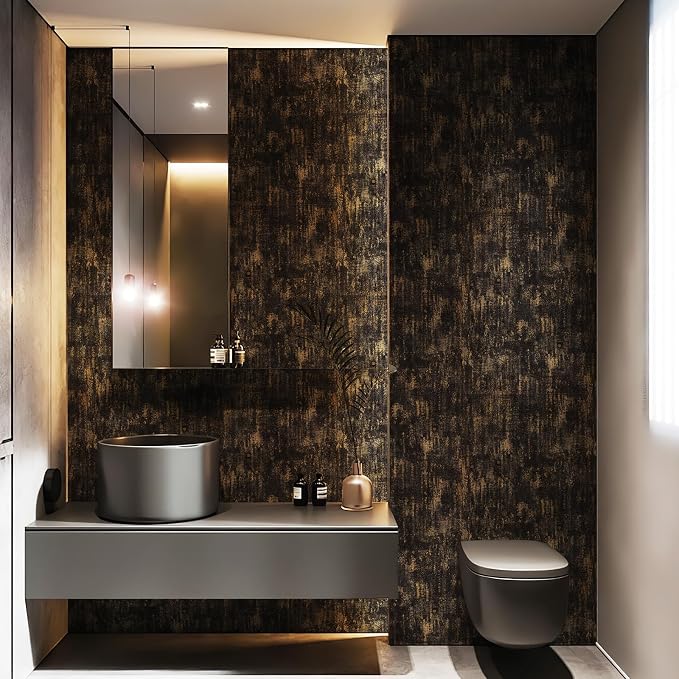 JiffDiff Vintage Metallic Peel and Stick Wallpaper Industrial Metallic Concrete Wall Paper Modern Stick on Wallpaper Self Adhesive Contact Paper(17.3" x 1200" Black Gold)