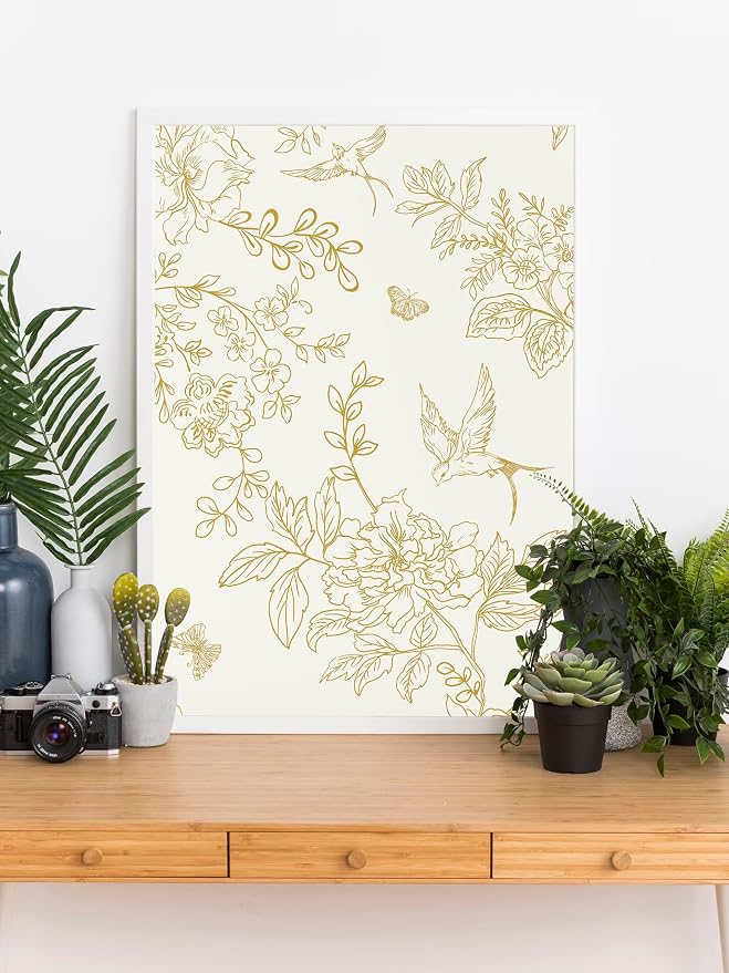 Froluya Cream White and Gold Floral Wallpaper Peel and Stick Wallpaper 17.7"x118.1" Vintage Floral Removable Self Adhesive Wall Paper for Bedroom Boho Contact Paper Peel and Stick Decorative Cabinets