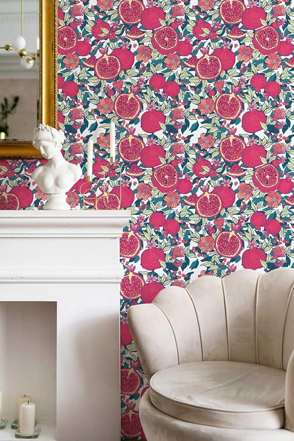 Floral Wallpaper Vintage Red Peel and Stick Wallpaper Self Adhesive Removable Wallpaper for Bedroom Cabinet Decorative Contact Paper, 17.3" x 393.7"