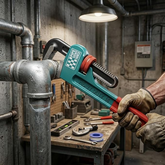 Heavy Duty Pipe Wrench, 14" Adjustable Straight Plumbing Wrench, High Drop-Forged jaws, Professional Pipeline Tool for Water Pipe Fittings, Mechanical assembly, Workshop Operations
