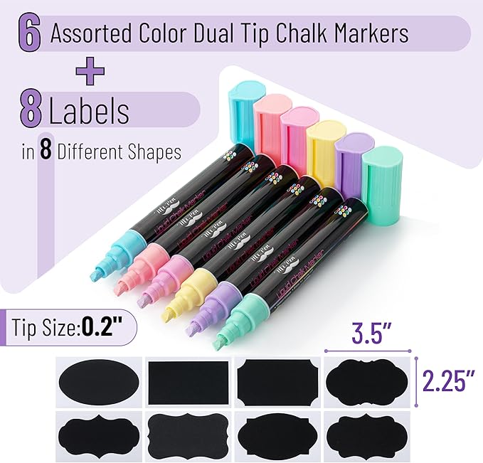 Mr. Pen- Chalk Markers, 6 Pack, Assorted Colors, 8 Labels, Chalkboard & Glass Markers, Liquid Chalk Pens, Erasable