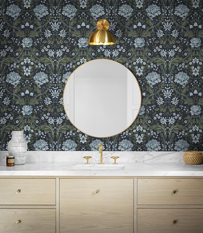 NextWall Honeysuckle Trail Floral Vintage Peel and Stick Wallpaper (Blue & Sage)