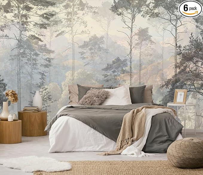 Toolhom Hazy Forest Wall Mural, Abstract Nature Landscape Wallpaper | 149"x96" non-self-adhesive Background Wall Decoration Patterns