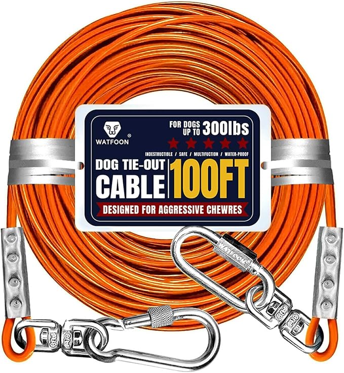 Tie Out Cable for Dogs Up to 300lbs,100ft Extra Strong 1000lbs Break Strength Tie-Out Tether Trolley Training Lead,Dog Run Cable for Yard Garden Park Camping Outside (Orange, 300lbs 100ft)