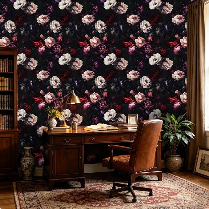ILHIIOR Dark Floral Peel and Stick Wallpaper 17.5 x 118 Inches | Leaf Removable Self Adhesive Waterproof Contact Paper, Renter Friendly Decor for Cabinets, Drawers & Bedroom Walls