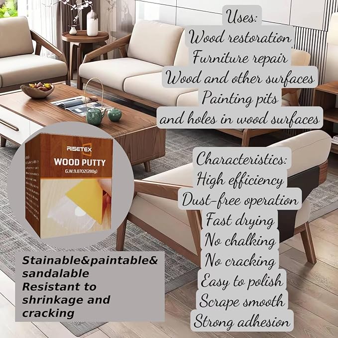 Wood Filler Putty,9.87 oz White Wood Filler Stainable and Paintable,Wood Putty,Wooden Repair Kit for Quickly Repair Any Breaks,Cracks, Chips and Defects in Wooden Furniture,Easy to Use and Sand