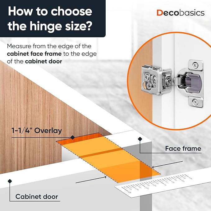 Decobasics 30 Pack Soft Close Cabinet Hinges 1-1/4" Overlay for Kitchen Cabinet Doors, Slow Self-Closing Concealed Hidden Hinges for Face Frame –Stainless Steel, 3-Way Adjustable & Quiet Close Damper
