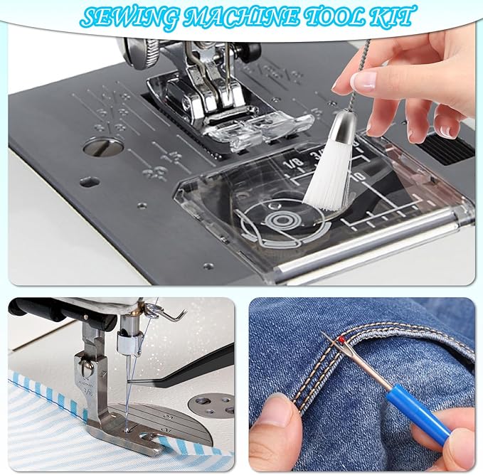 15pcs Sewing Machine Cleaning Kit, Sewing Machine Cleaning Tools Including Tweezers, Rippers, Screwdriver, Double Headed Brush, Needle Board Screwdriver, Silicone Brush and Storage Bag