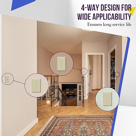 ENERLITES 4-Way Toggle Light Switch, Four Way, Side Wiring, Copper Wire Only, Grounding Screw, Residential Grade, 15A 125VAC 60Hz,UL Listed, 84150-I, Ivory