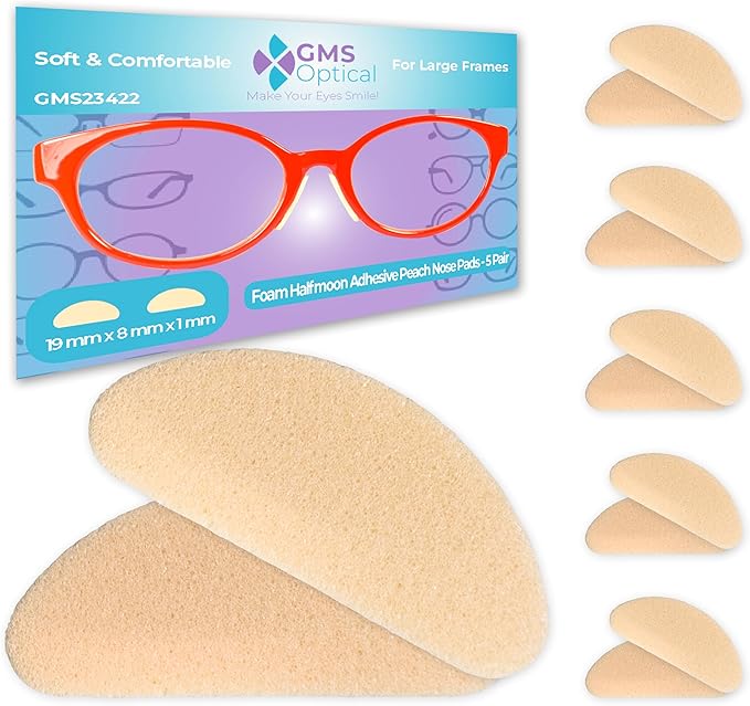 GMSO Ultra-Thin Quality Adhesive Halfmoon Black Foam Nose Pads - Removes Soreness - Large (19mm x 8mm x 1mm) (5 Pair, Peach)