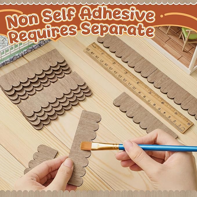 Wenqik 100 Strips Dollhouse Roof Shingles 4.25 x 1.14 Inches Each Mini Fish Scale Wooden Dollhouse Miniature Roofing for 1: 12 Scale Doll House Projects DIY Miniature Landscapes (Light Brown)