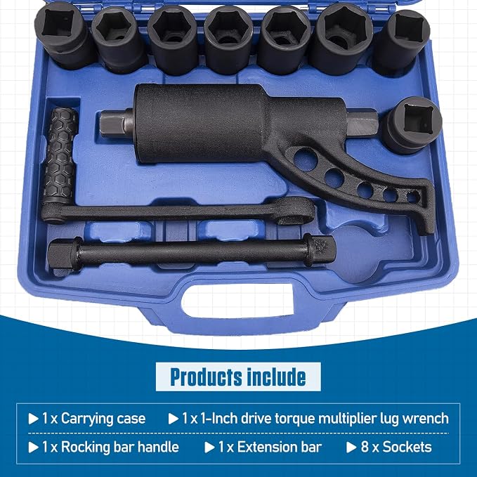 Heavy Duty Torque Multiplier Wrench Set - 1:64 Torque Wrench Set 11PCS Labor Saving Torque Multiplier Wrench Lug Nut Remover Lug Nut Wrench Set 1'' Drive 4800 NM with 8PCS CR-V Sockets Set (24-38MM)