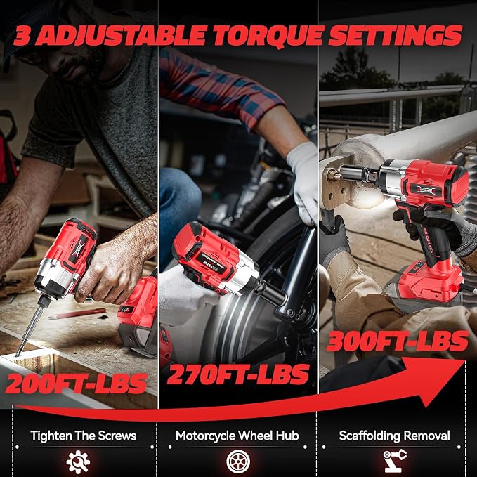 DIYtoolifz Cordless Impact Wrench 1/2" Compatible with Milwaukee 18v Battery (Bare Tool), 300 FT-LBS Brushless Impact Driver, Portable Electric Impact Gun with LED Work Light, 3-Speed Control