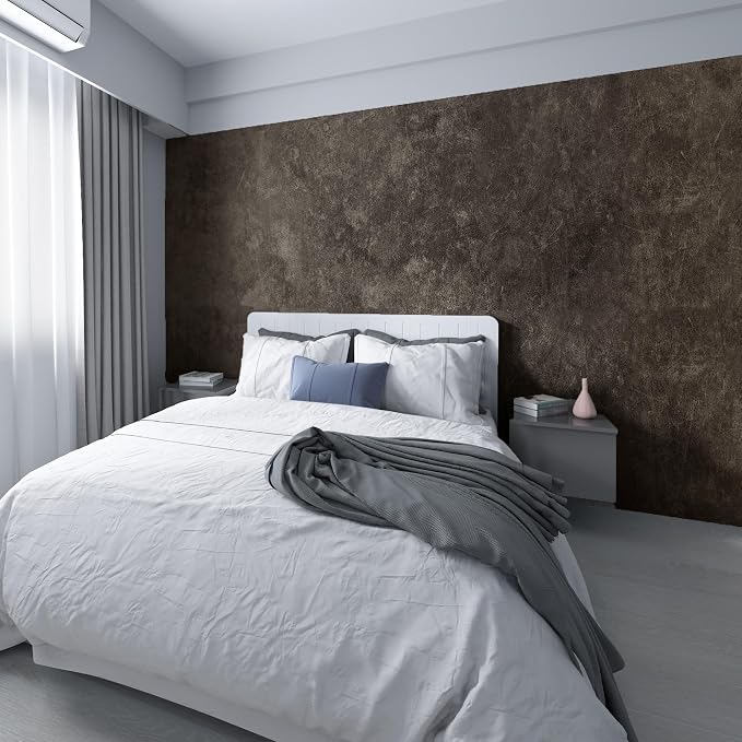 3yecao 48"×591" Extra Wide Big Roll Large Size Dark Brown Tan Gray Concrete Wallpaper Peel and Stick Waterproof Thick Charcoal Grey Concrete Contact Paper Vinyl Taupe Cement Tile Stickers for Bedroom