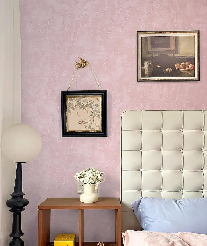 Yasinet 196.8×17.3" Pink Peel and Stick Wallpaper,Ultra-Strong Adhesion Wall Paper Pink Peel and Stick Modern Removable Waterproofing Wallpaper for Bathroom Cupboard Bedroom Apartment Decorate