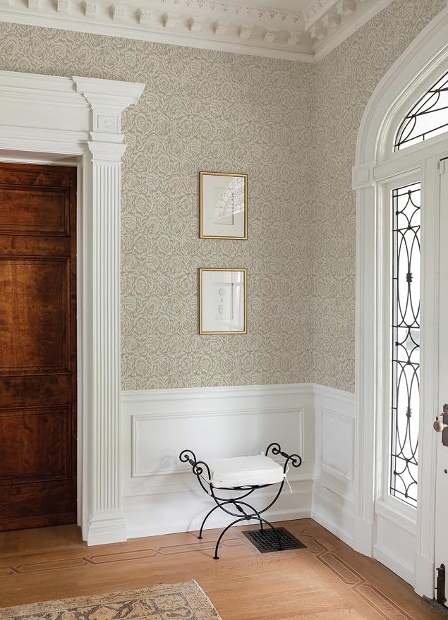 NuWallpaper x Nabela Noor Home Aliviya Pistachio Peel and Stick Wallpaper, Brown, Flowers, Transitional, Self-Adhesive, 20.5-in x 18-ft