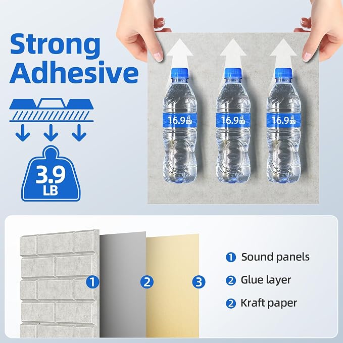 20 Pack Acoustic Panels with Self Adhesive Sound Proof Foam Panels for Wall | 12" X 12" X 0.4" High Density Soundproof Wall Panels, Brick Sound Absorbing Panels for Home Studio Office Decor - Ivory