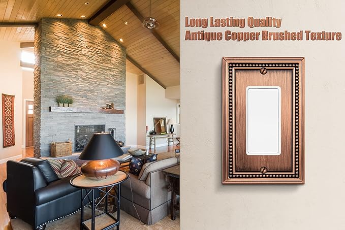 Henne Bery Sunken Pearls Heavy Duty Decorative Wall Plate Switch Plate Outlet Cover (Single Decorator, 3 Pack, Antique Copper)