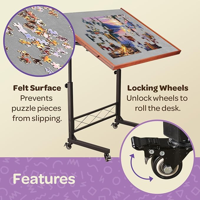 JoyBerri Puzzle Station – 1500 Piece Jigsaw Puzzle Table with Drawers & Adjustable Legs, Portable & Height Adjustable for All Ages, Includes Station Cover & Bonus 1000 Piece Puzzle