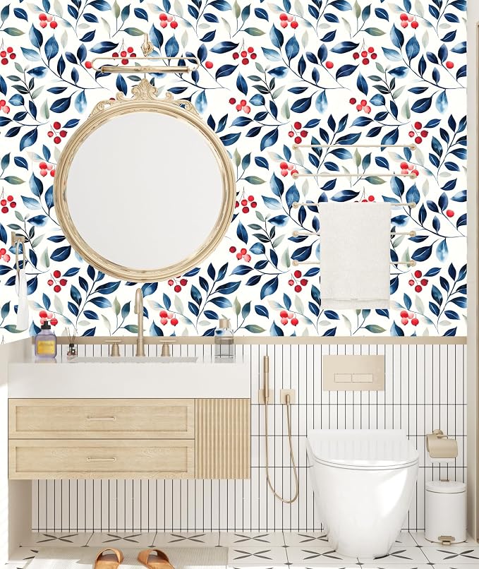 Danodoi Dark Blue Vintage Leaf Peel and Stick Wallpaper 17.5" x 118" | Waterproof Vinyl Self Adhesive Removable Renter Friendly Floral Contact Paper