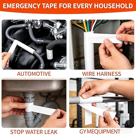 Self Fusing Silicone Tape Waterproof, Rescue Tape, 1" x 33 Feet, Self Amalgamating Tape, Silicone Rubber for Sealing Pipes, Hose Repair, Outdoor Coax and Electrical Cables (White)