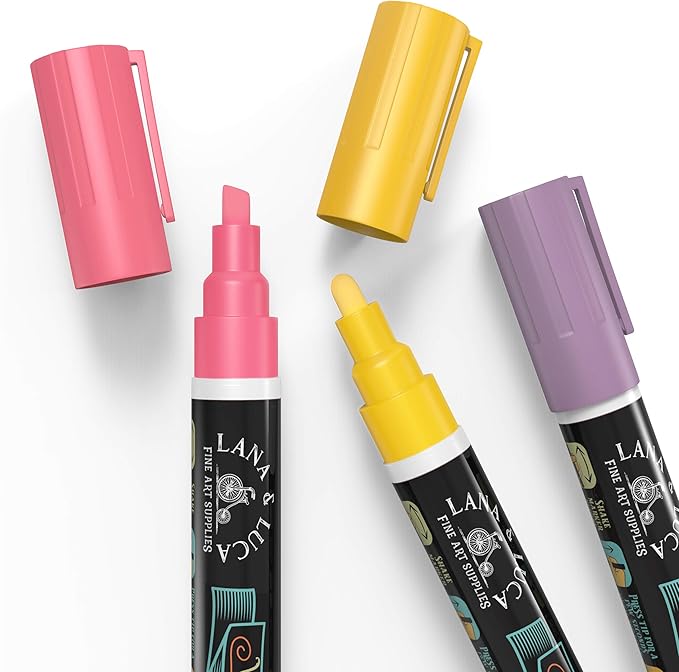 LANA & LUCA Liquid Chalk Markers for Blackboards - Wet Erase Marker Pens - Chalk Markers for Chalkboards Signs, Windows, Blackboard, Glass - 6mm Reversible Tip (8 Pack) - Vintage Colors Multicolor