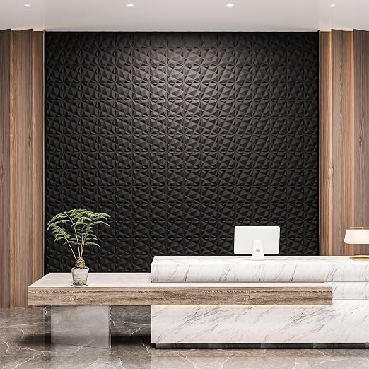 20 Pack 3D Wall Panels for Interior Wall Decor, 12''x12'' White Accent Diamond Panels for Gaming Room Bedroom TV Background, Black