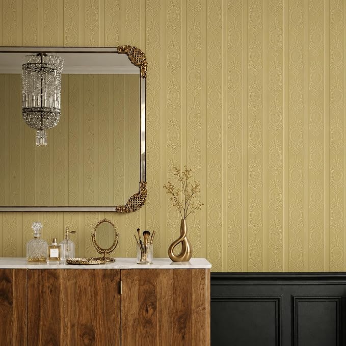 Khaki 3D Embossed Textured Peel Stick Wallpaper 17.3"x400" | Removable Renter Friendly Contact Paper, Waterproof Self Adhesive Wallpaper for Bedroom, Bathroom, Decor