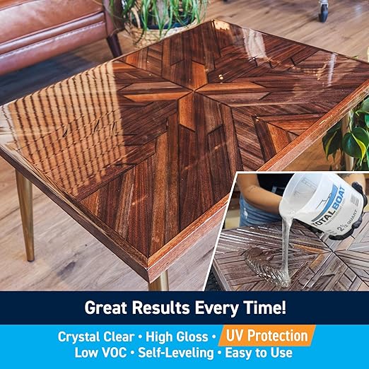 TotalBoat Table Top Epoxy Resin Kit - 1 Gallon Crystal Clear Epoxy with High Gloss & UV-Resistance - Easy 1:1 Ratio for Bar and Table Coating, Woodworking, and Resin Art Casting