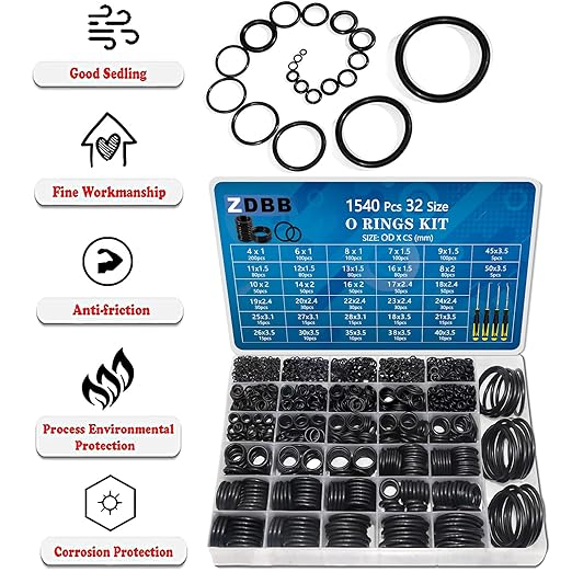 ZDBB 32 Size 1540 Pcs O Rings Assortment Kit Metric Nitrile Rubber Oring Set with 4 Pick for Automotive Faucet Pressure Washer Plumbing Air or Gas Repair OD 4mm-50mm