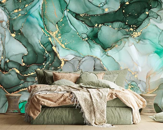 Jdayda Green Marble Wallpaper Mural Abstract Large Photo Art | 149"x107" Not Self-Adhesive Wall Murals for Bedroom Living Room