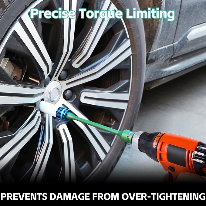 5Pcs Torque Limiting Extension Set 1/2" Drive 65-140 Ft-Lbs Torque Sticks | 8" Long Industrial Grade CR-MO Steel, Color-Coded Impact Socket Extension Bar Set, SAE Standard for Lug Nuts, Tire Repair