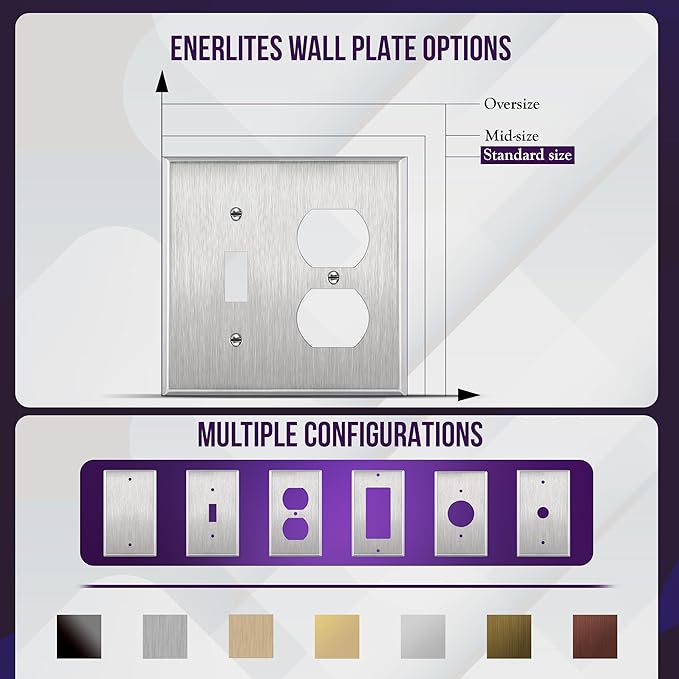 ENERLITES Combination Toggle Light Switch or Duplex Receptacle Outlet Metal Wall Plate, Corrosive Resistant, Size 2-Gang 4.50" x 4.57", 771121, 430 Stainless Steel, UL Listed, Silver, Standard