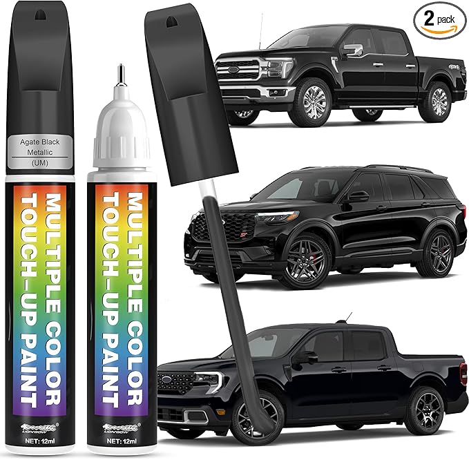 [2-PACK] Agate Black Metallic(UM) for Ford Car Touch Up Paint,Pro-Grade Quick Drying-Mirror Polish Effect,Quick & Easy Premium Car Scratch Remover,Easy to Use