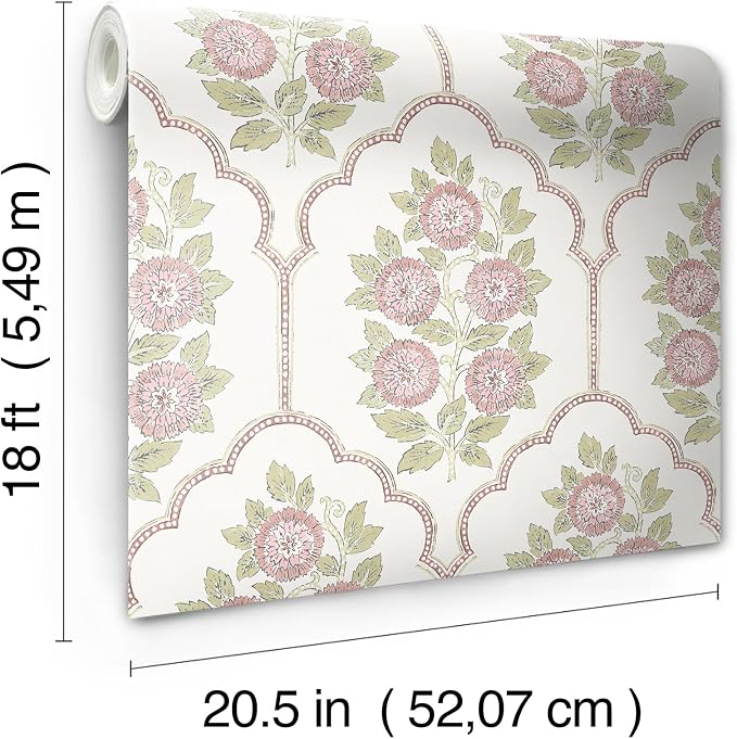 NuWallpaper x Society Social Floral Bazaar Rose Water Peel and Stick Wallpaper, Removable Wallpaper, 20.5 in x 18 ft